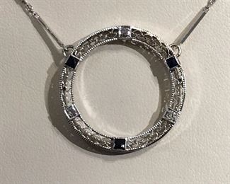 Antique White Gold Pendant woth Sapphires and Diamonds