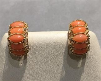 Coral and Gold Earrings