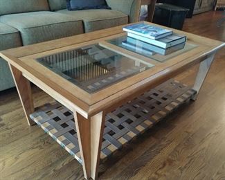 Coffee Table with Glass Inserts, Weave design