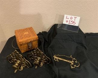 brass bookends basket and brass key hanger $8