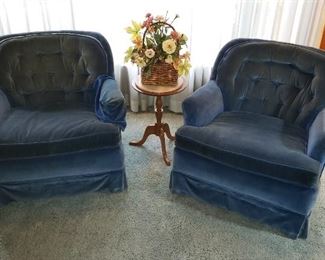 Pair of Blue Velour Arm Chairs