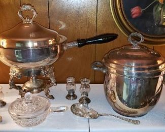 Silver Plate Chafing Dish, Ice Bucket and more...