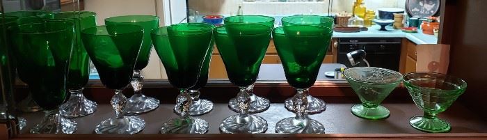 AAnchor Hocking forest Green Footed Glassware 