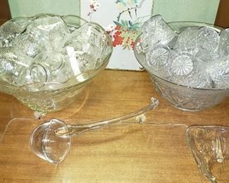 Punch Bowls and Cups. On the right is Wexford and Glass Ladle.