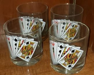 Vintage Barware Poker Playing Cards Tumbler Drinking Glasses. 
