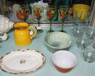 Vintage Shrimp Cocktail Glass Servers Icers Footed Cups, & Hand Painted Wine Glasses and more