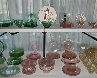 Green, Pink & Amber Depression Glass 
