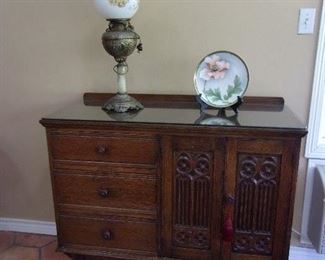 Small Gothic Revival style Sideboard with Linen Fold carving