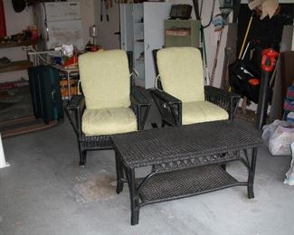 Wicker chairs with matching coffee table