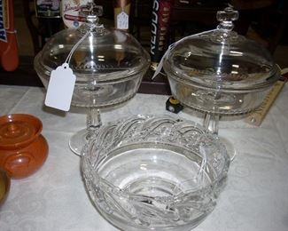 Adams Glass Company compotes, Tiffany & Co. dolphin bowl