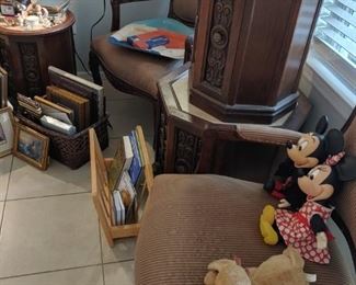 Bergere, side tables, frames, Mickey and Minnie