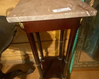 $18.  MARBLE TOP SPINDLE SIDE TABLE