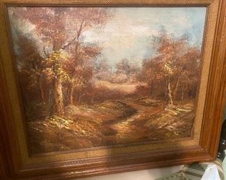 $18.  25X28 OIL PAINTING  ROAD TO CLEARING