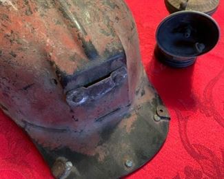 Coal Miner's  Hat and Brass Carbide Lamp worn by Mr. Filer in 1950's