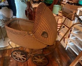 Wicker Carriage from 1920's.  This was Virginia's baby carriage.