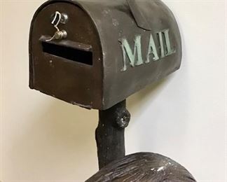 Picking up the mail with his best friend! Actual working mailbox with lock and key. Solid bronze.