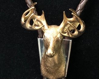 Bolo - 14KT Buck with marquis cut diamond eyes.