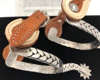 Hand crafted spurs made by Sheriff J. K. “Slim” McMahan of Goliad Texas. Signed and dated.