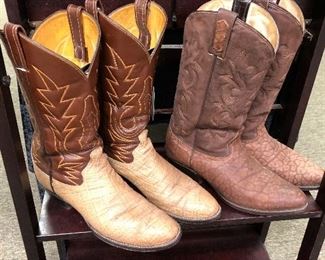 MEN’S BOOTS Sizes 10 – 10-1/2, most handmade. Crocodile, Alligator, Caiman Belly, Ostrich, Hornback Lizard, Stingray, Elephant, Sharkskin, Cape Buffalo, Argentine Riding Boots.