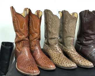 MEN’S BOOTS Sizes 10 – 10-1/2, most handmade. Crocodile, Alligator, Caiman Belly, Ostrich, Hornback Lizard, Stingray, Elephant, Sharkskin, Cape Buffalo, Argentine Riding Boots.