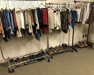 Men’s shorts, pants and jeans. Men’s Birkenstock and Teva sandals.