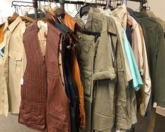 Sports/Camo/Hunting, many new/unworn. Orvis, Cabela’s, George Stafford, Travel Smith, Wooleyback, Red Head, Magellan, Columbia, Mossy Oaks, The North Face, Pendleton, Woolrich Willis & Geiger, Boyt, Thomas Cook, Filson
