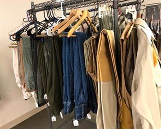 Sports/Camo/Hunting, many new/unworn. Orvis, Cabela’s, George Stafford, Travel Smith, Wooleyback, Red Head, Magellan, Columbia, Mossy Oaks, The North Face, Pendleton, Woolrich Willis & Geiger, Boyt, Thomas Cook, Filson