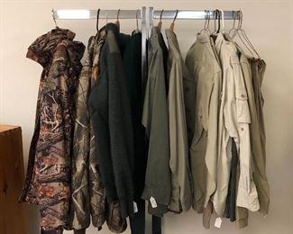 Sports/Camo/Hunting, many new/unworn. Orvis, Cabela’s, George Stafford, Travel Smith, Wooleyback, Red Head, Magellan, Columbia, Mossy Oaks, The North Face, Pendleton, Woolrich Willis & Geiger, Boyt, Thomas Cook, Filson