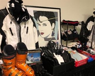 Lots of wonderful ski gear. Patrick Nagel framed print.