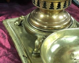 Brass and copper Russian Samovar set. Hoof feet