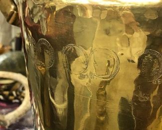 Brass and copper Russian Samovar set. Stamps