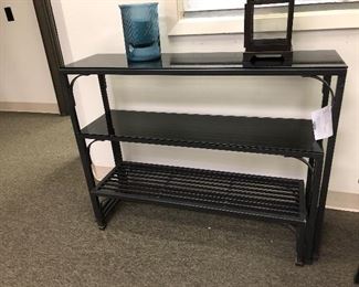 Restoration Hardware iron and glass nesting tables.