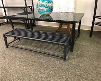 Restoration Hardware iron and glass nesting tables.
