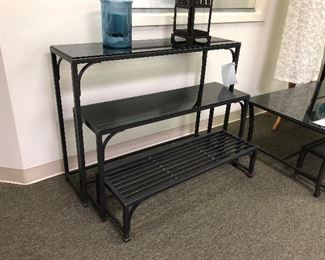 Restoration Hardware iron and glass nesting tables.