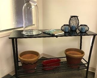 Restoration Hardware iron and glass console table