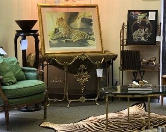 Zebra Hide Rug
Hollywood Regency/MCM Brass & Crystal Rod Waterfall Chandelier
Labarge Mid Century Brass and Glass
Hollywood Regency Brass Fireplace Screen