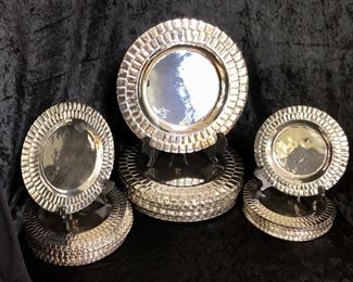 Sterling Silver. Maciel Mid-Century
Service for 12 Includes 12 plates, 12 salad plates, 12 bread-and-butter plates. 36 pieces total.