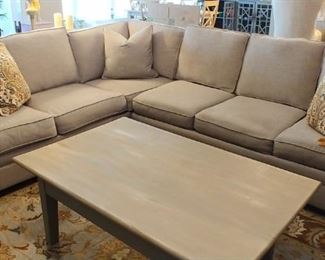 Haverty's gray sectional - dimensions are 7ft 10.5 in by 9ft 5 in