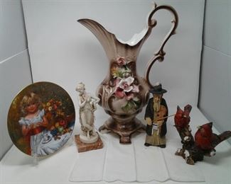 Decorative Statuary, Pitcher, and Collector Plate