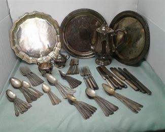 Flatware, Platters, and Tea Set