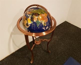 World Globe Amber Pearl with Copper and Bronze Tripod