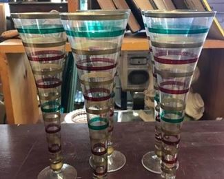 Set of Four 10 inch Painted Party Glasses