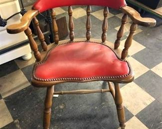 Retro Barrel Accent Chair - Orangish Red Leather