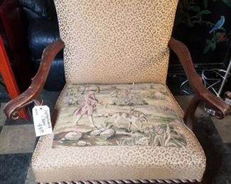 Vintage Wooden Chair with Cheetah Print and Picture on Seat
