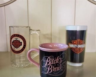 Harley - Davidson Motor Cycles Glass Beer Mug , Cup and Pink Coffee Mug