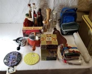Lot of Kitchen Decor, Lunch Boxes, Fondue Set and More