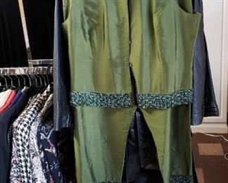 green capri outfit with beads