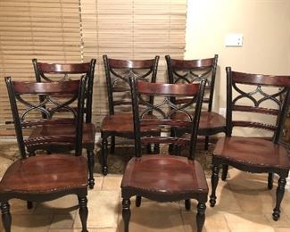 Set of 6 kitchen chairs, all wood, painted  decals 