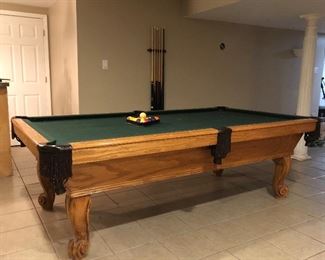 All wood pool table and accessories 