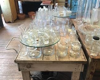 Flower pots. Glass. Farm tables. vase